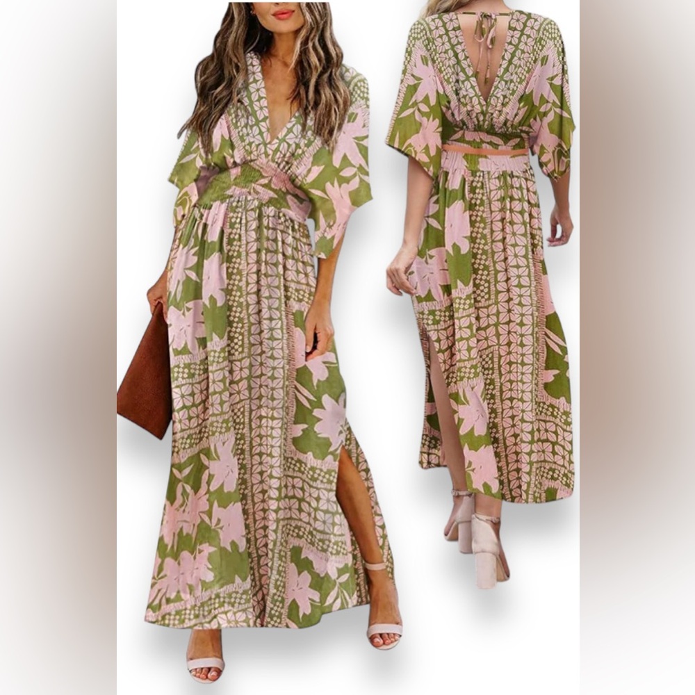 134. LARGE Women's Summer Maxi Dress Party Vacation High Slit Loose Long Beach - Picture 1 of 10